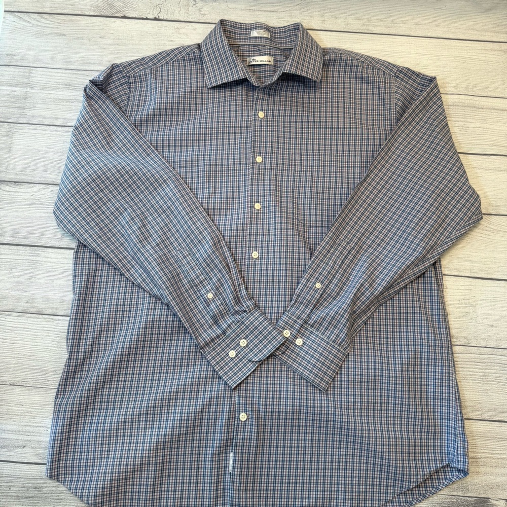 Peter Millar Navy and White Cotton Sport Shirt